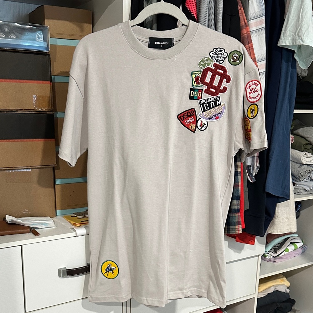 DSQUARED2 Light Gray Patchwork Men's T-Shirt